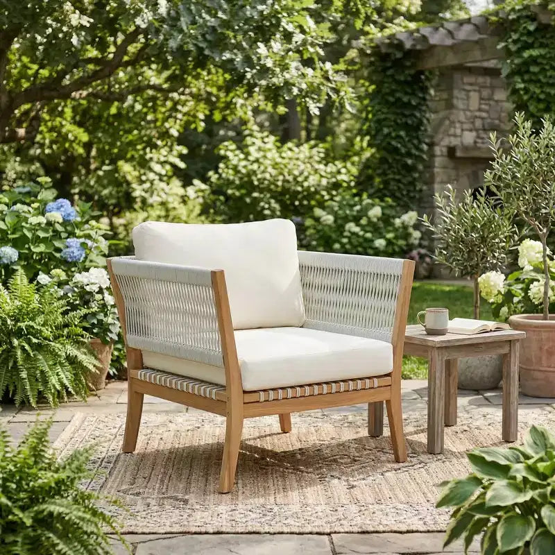 Christopher Knight Home Linh Fauteuil de jardin moderne en acacia avec corde tressée et coussin