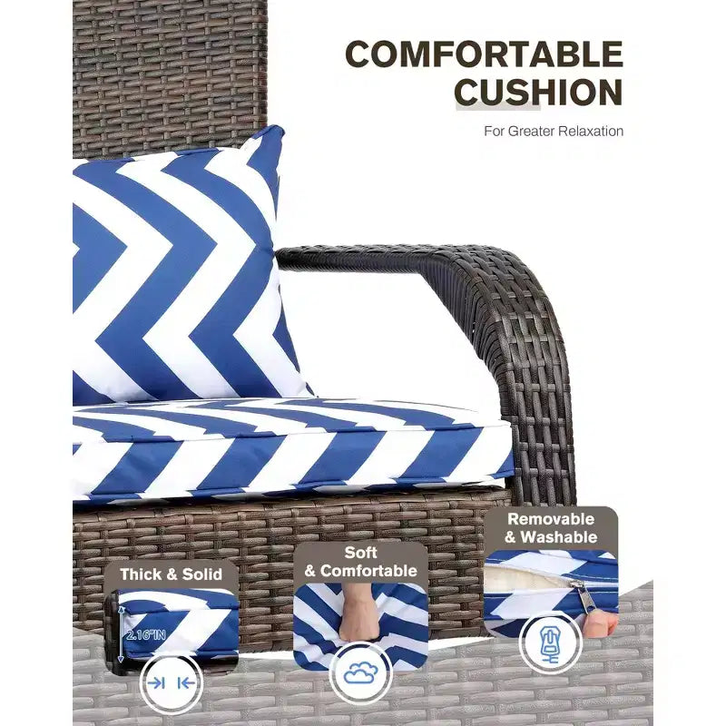 Lot de 2 fauteuils à bascule d'extérieur Hues en osier avec coussins d'assise et de dossier, cadre en acier poudré, pour porche/terrasse