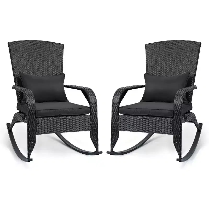 Probe Hues 2-Pack Outdoor Wicker Rocking Chairs with Cushions & Back Pillows, Powder-Coated Steel Frame, Porch/Patio Rockers