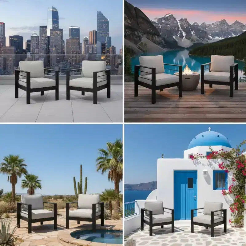 Lot de 2 fauteuils de terrasse en aluminium tout temps avec coussins épais