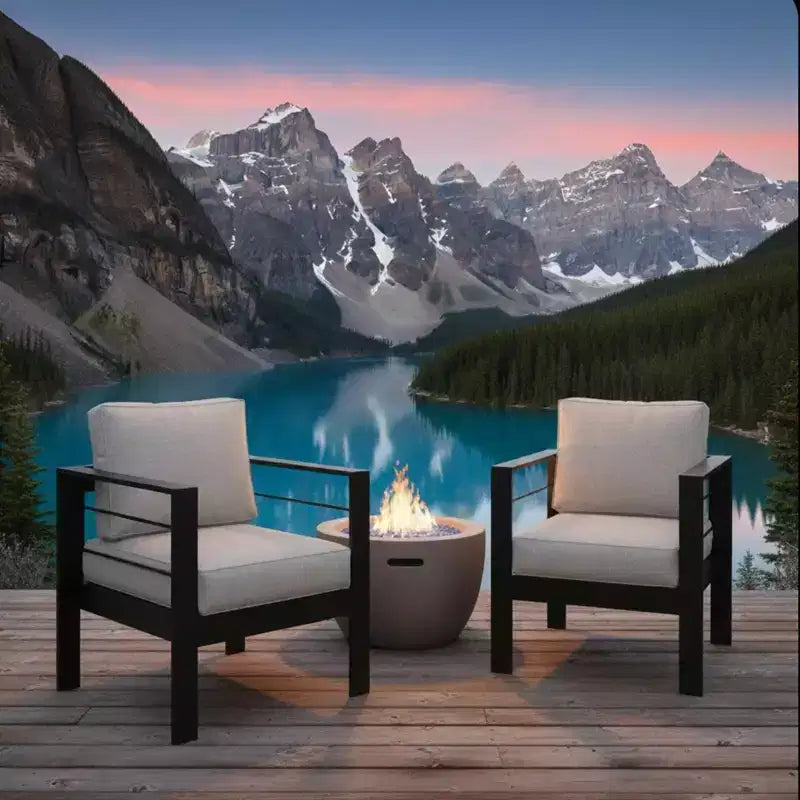 Lot de 2 fauteuils de terrasse en aluminium tout temps avec coussins épais