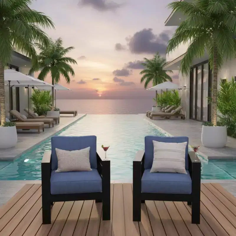 Lot de 2 fauteuils de terrasse en aluminium tout temps avec coussins épais