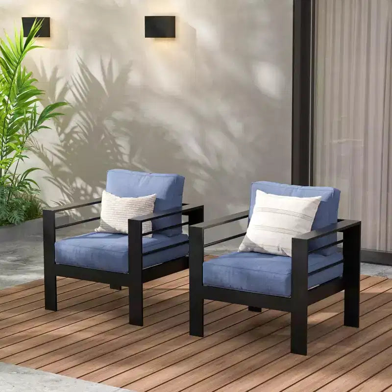 Lot de 2 fauteuils de terrasse en aluminium tout temps avec coussins épais