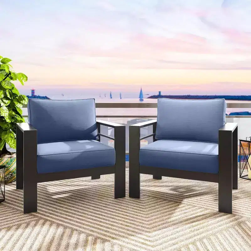 Lot de 2 fauteuils de terrasse en aluminium tout temps avec coussins épais
