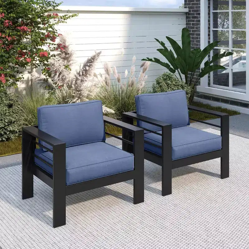 Lot de 2 fauteuils de terrasse en aluminium tout temps avec coussins épais