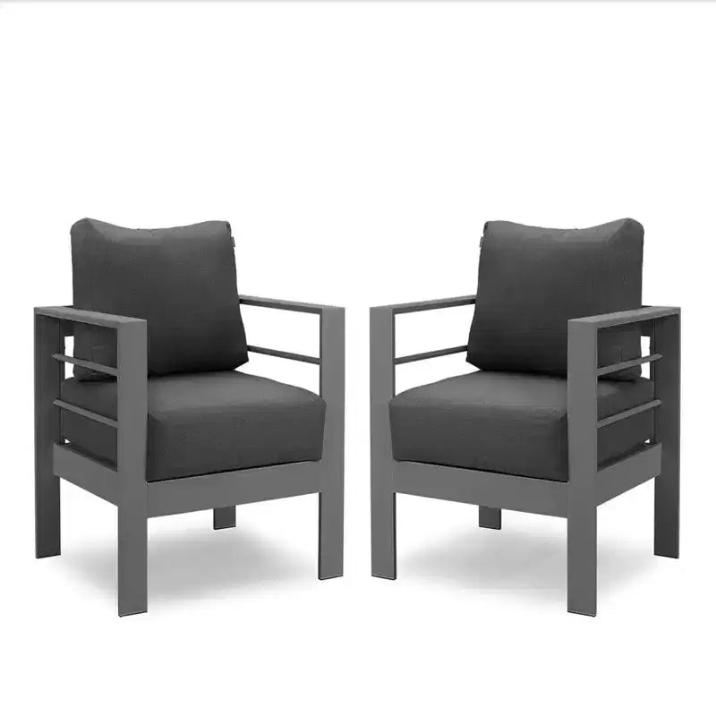 Lot de 2 fauteuils de terrasse en aluminium tout temps avec coussins épais