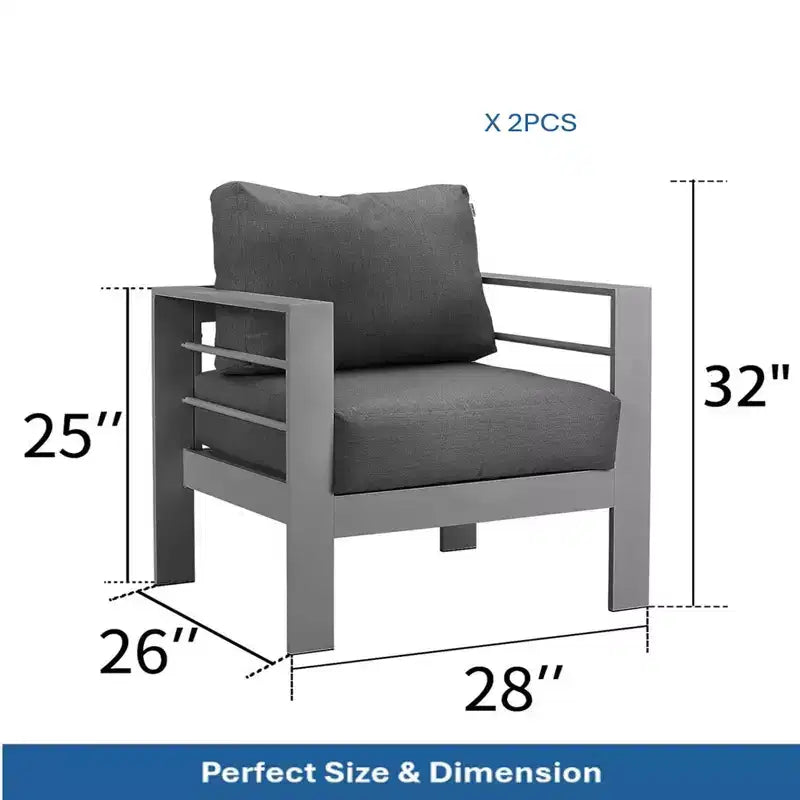 Lot de 2 fauteuils de terrasse en aluminium tout temps avec coussins épais