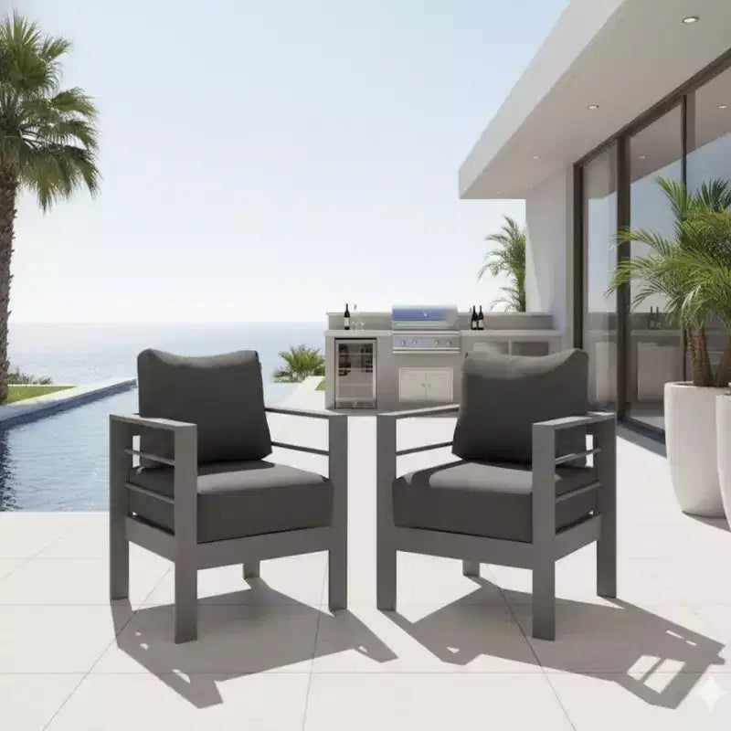Lot de 2 fauteuils de terrasse en aluminium tout temps avec coussins épais