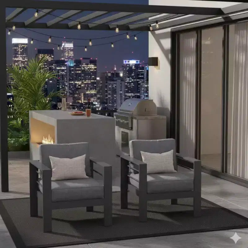 Lot de 2 fauteuils de terrasse en aluminium tout temps avec coussins épais