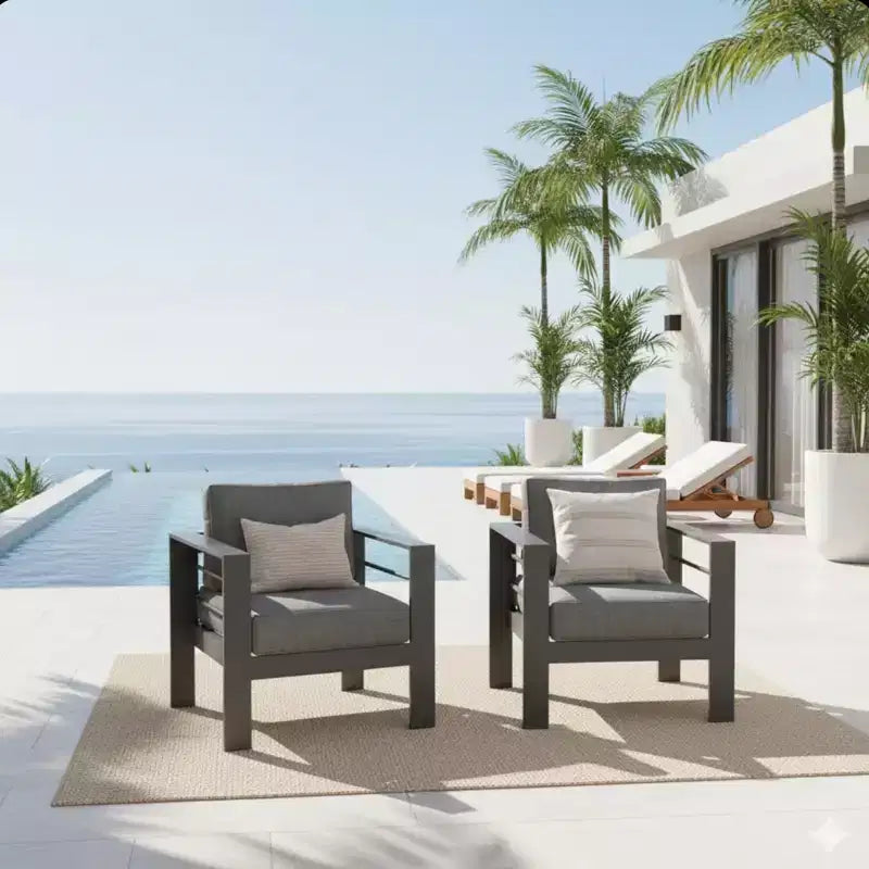 Lot de 2 fauteuils de terrasse en aluminium tout temps avec coussins épais