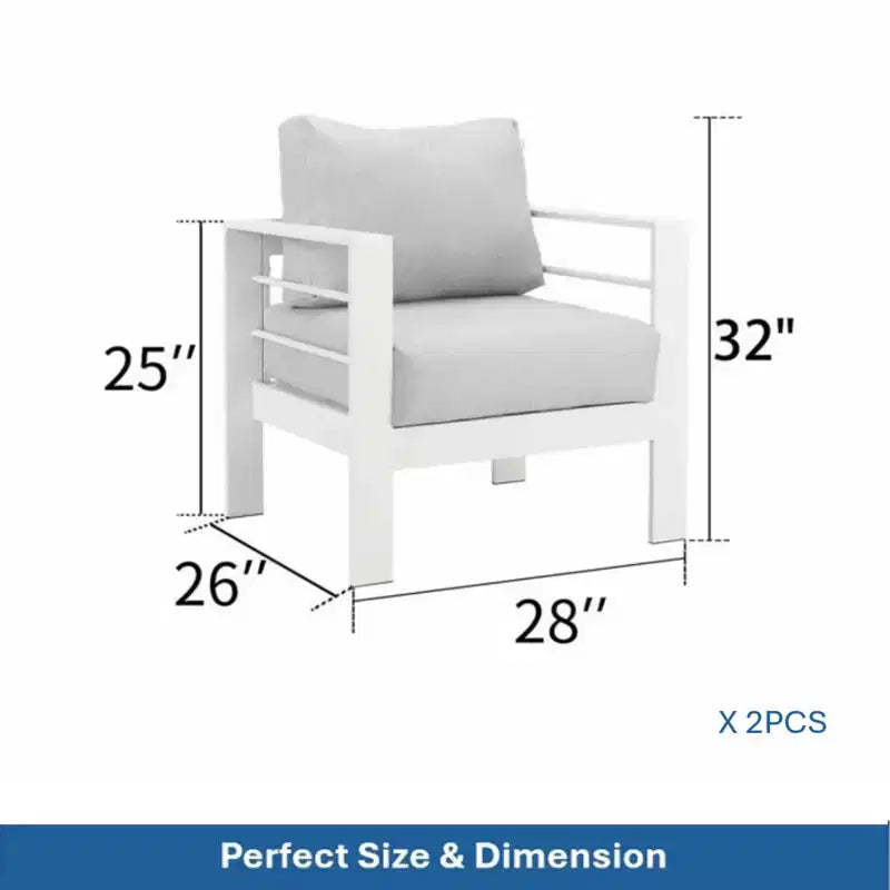 Lot de 2 fauteuils de terrasse en aluminium tout temps avec coussins épais