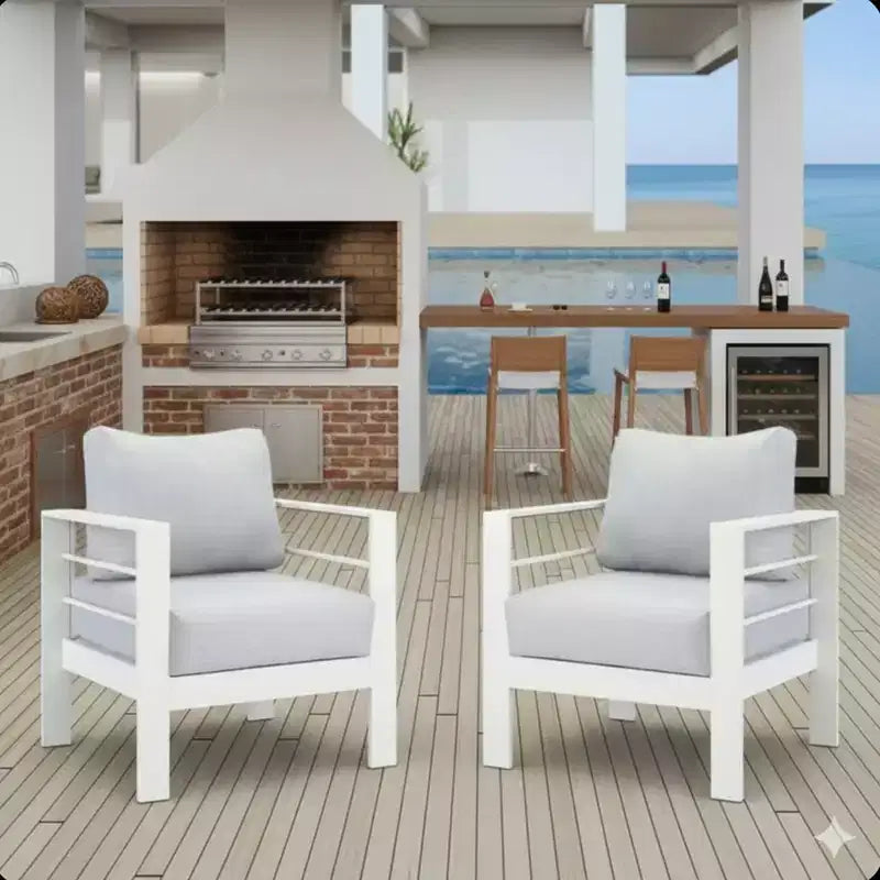 Lot de 2 fauteuils de terrasse en aluminium tout temps avec coussins épais