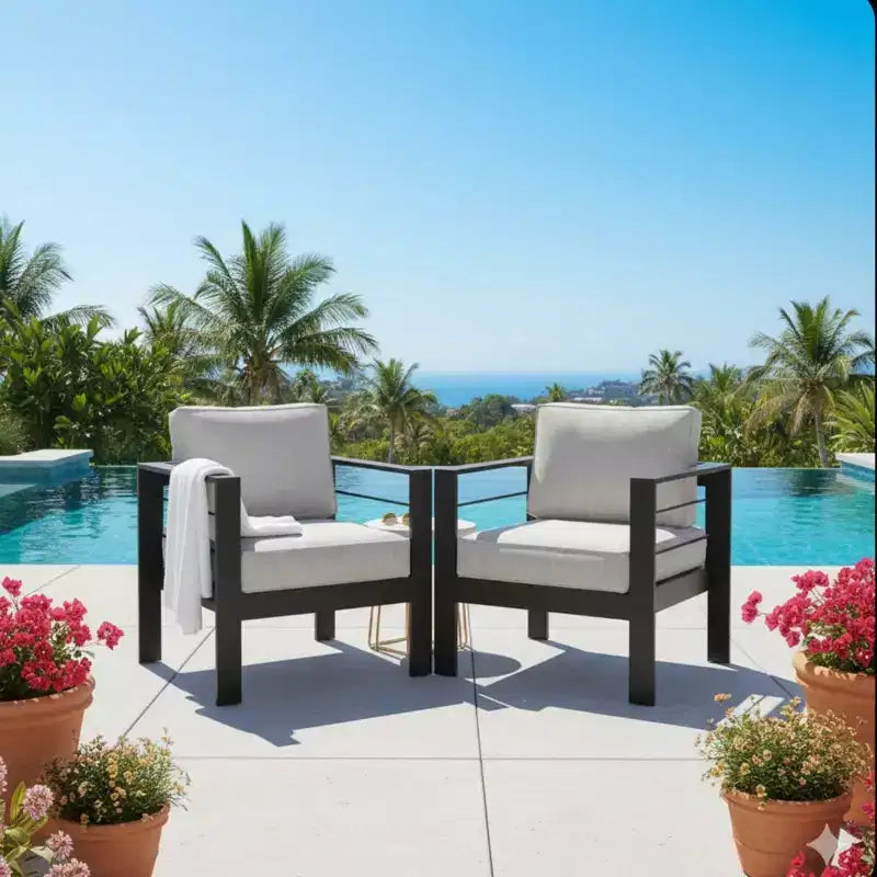 Lot de 2 fauteuils de terrasse en aluminium tout temps avec coussins épais