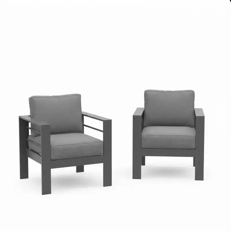 Lot de 2 fauteuils de terrasse en aluminium tout temps avec coussins épais
