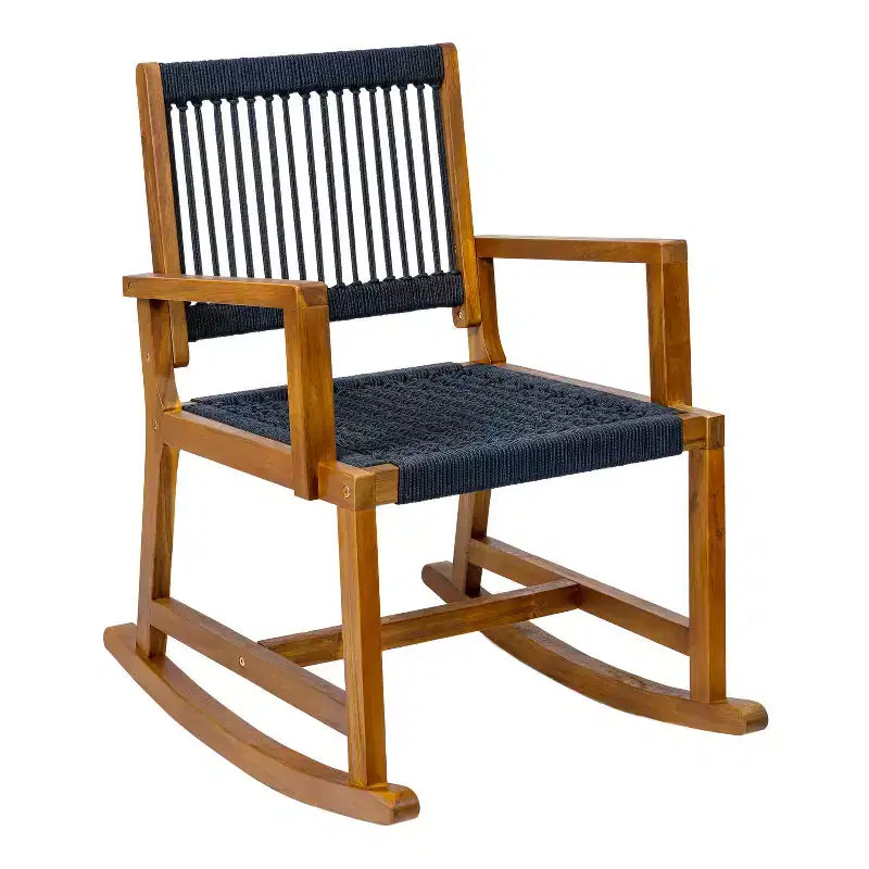 JONATHAN Y Laguna Coastal Casual 352-LBS Support Chaise à bascule d'extérieur en bois d'acacia et corde tressée