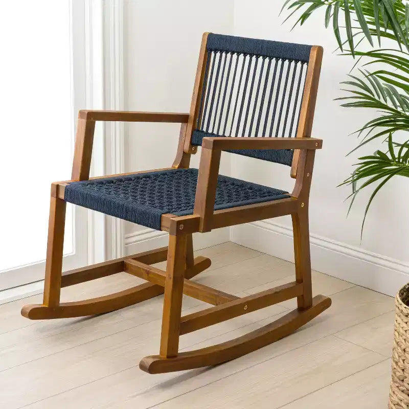 JONATHAN Y Laguna Coastal Casual 352-LBS Support Chaise à bascule d'extérieur en bois d'acacia et corde tressée