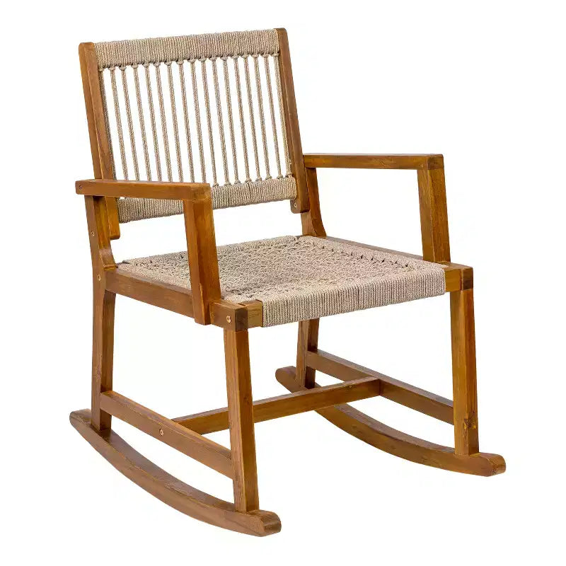 JONATHAN Y Laguna Coastal Casual 352-LBS Support Chaise à bascule d'extérieur en bois d'acacia et corde tressée