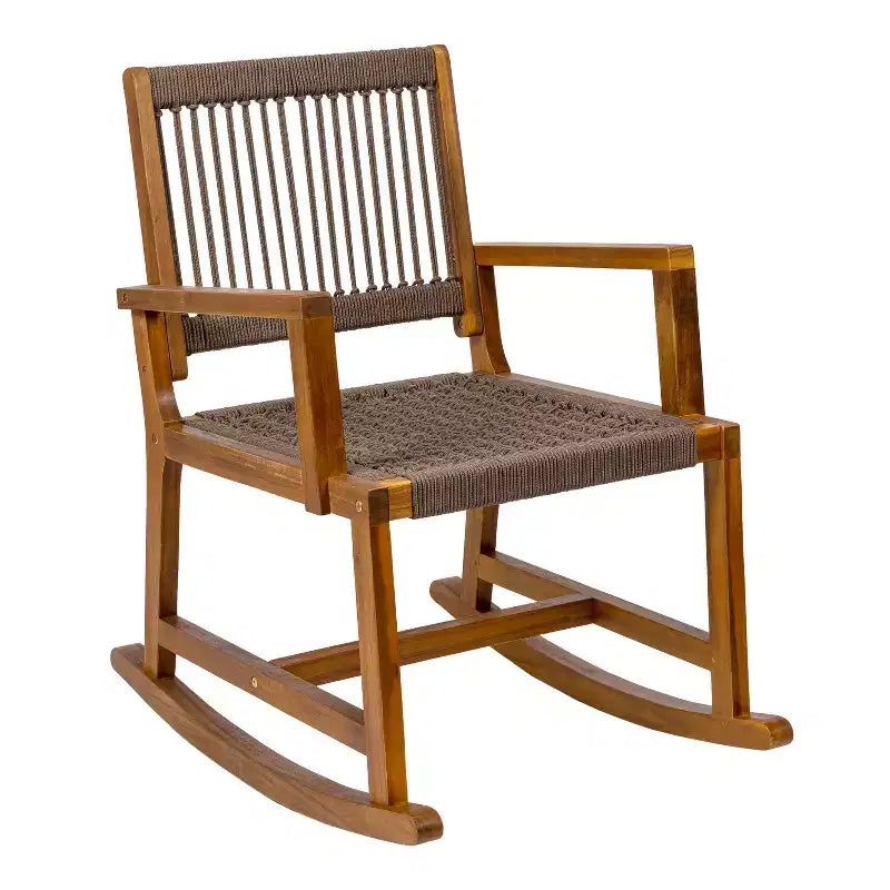 JONATHAN Y Laguna Coastal Casual 352-LBS Support Chaise à bascule d'extérieur en bois d'acacia et corde tressée