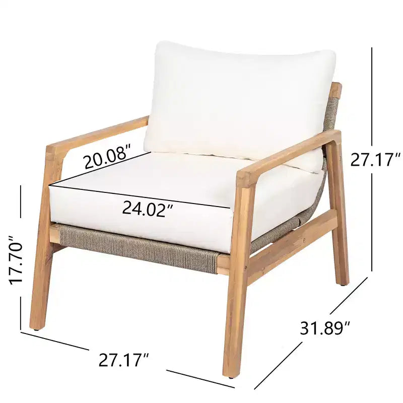 Christopher Knight Home Vincent Fauteuil club moderne d'extérieur en bois d'acacia et corde tressée avec coussin