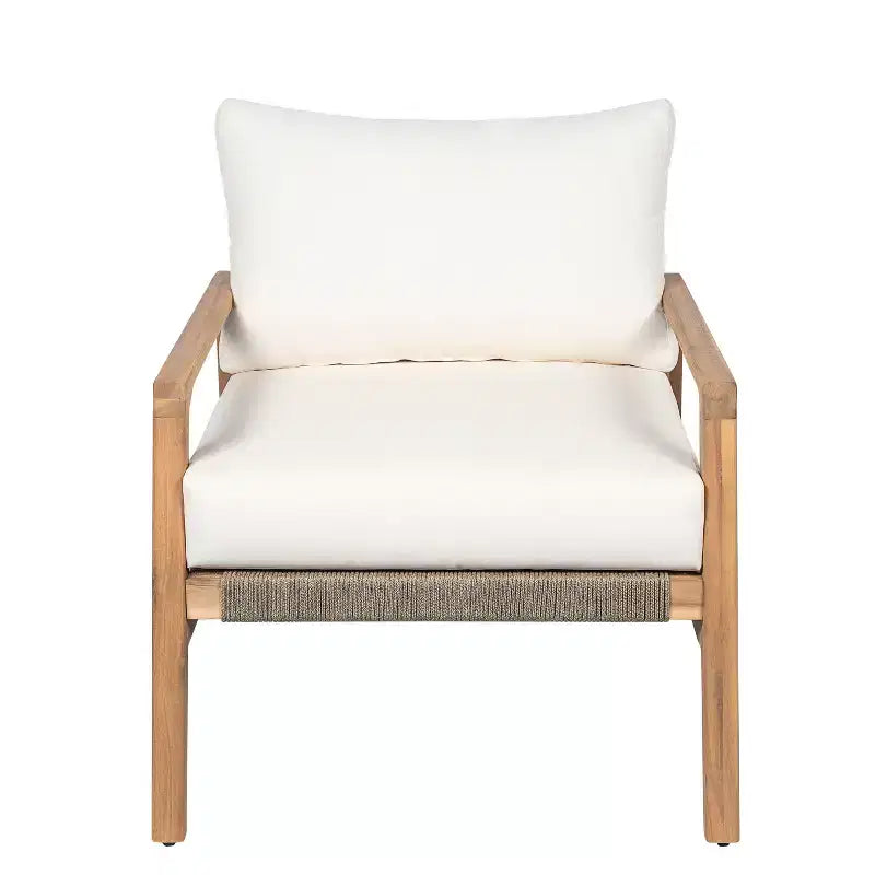 Christopher Knight Home Vincent Fauteuil club moderne d'extérieur en bois d'acacia et corde tressée avec coussin