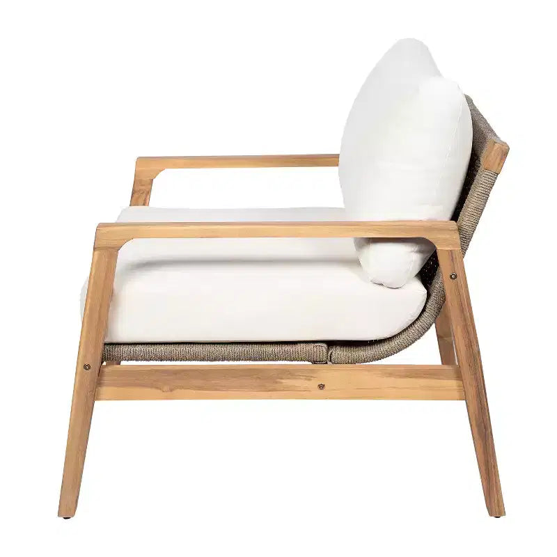 Christopher Knight Home Vincent Fauteuil club moderne d'extérieur en bois d'acacia et corde tressée avec coussin