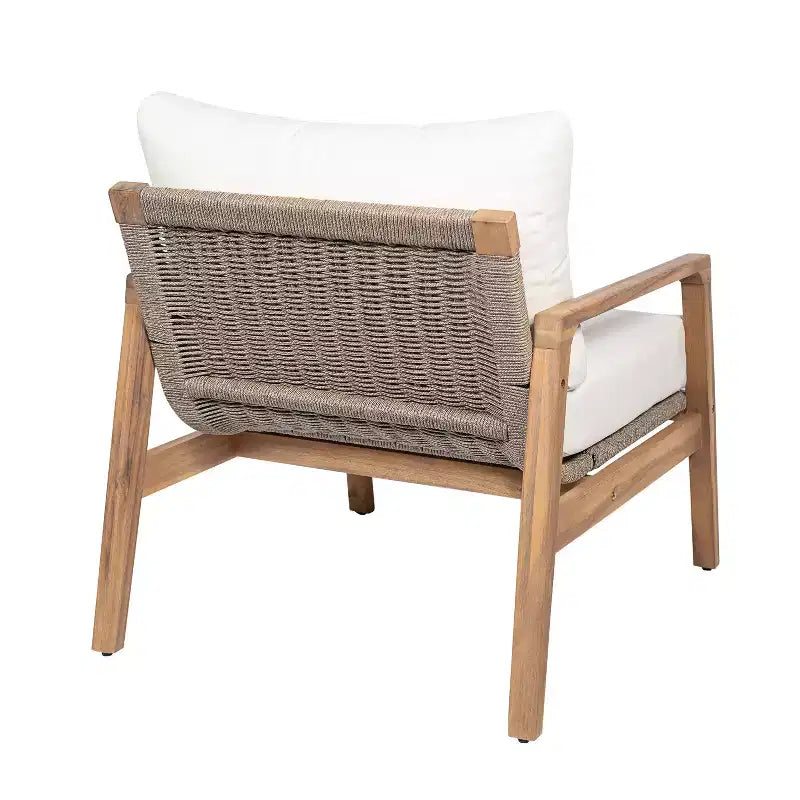 Christopher Knight Home Vincent Fauteuil club moderne d'extérieur en bois d'acacia et corde tressée avec coussin