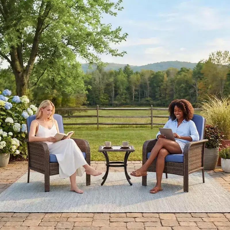 Acekool Lot de 2 chaises longues en rotin, fauteuils de jardin à dossier haut avec coussins épais, pour véranda, terrasse, jardin
