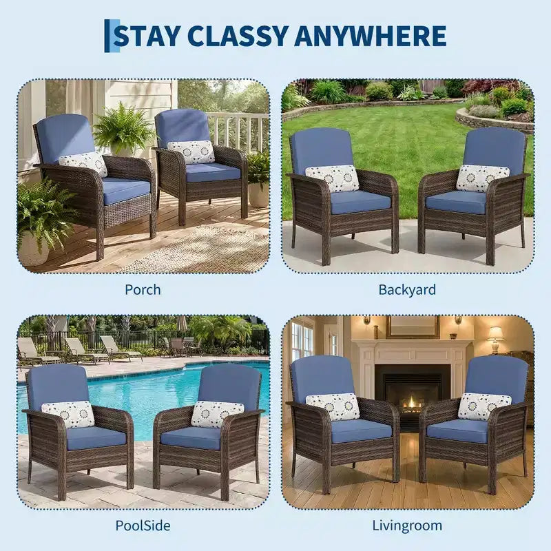 Acekool Lot de 2 chaises longues en rotin, fauteuils de jardin à dossier haut avec coussins épais, pour véranda, terrasse, jardin