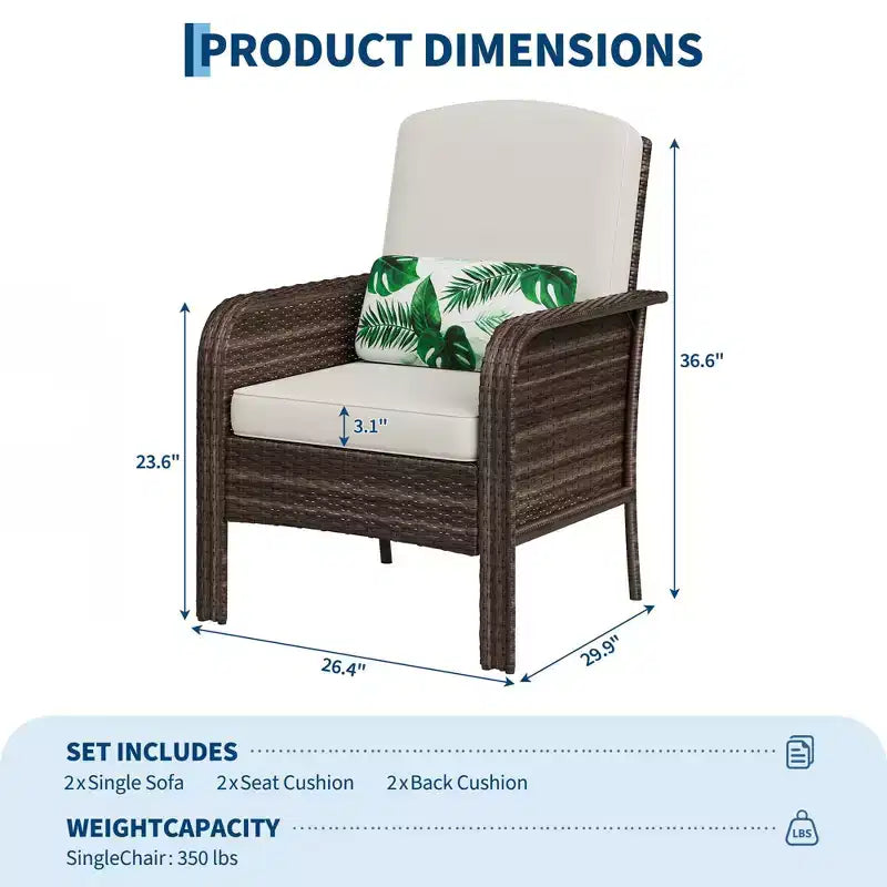 Acekool Lot de 2 chaises longues en rotin, fauteuils de jardin à dossier haut avec coussins épais, pour véranda, terrasse, jardin