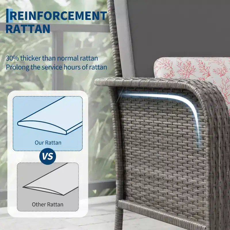 Acekool Lot de 2 chaises longues en rotin, fauteuils de jardin à dossier haut avec coussins épais, pour véranda, terrasse, jardin