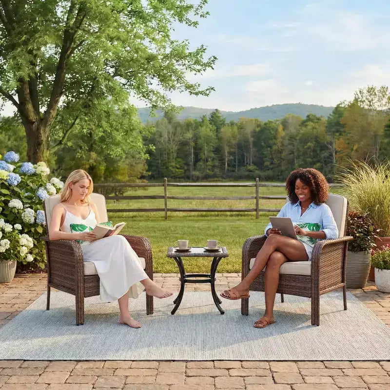 Acekool Lot de 2 chaises longues en rotin, fauteuils de jardin à dossier haut avec coussins épais, pour véranda, terrasse, jardin