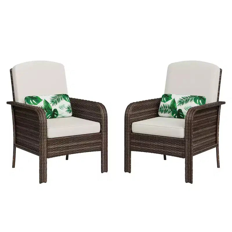 Acekool 2-Piece Rattan Lounge Chair Set, High Back Patio Seating with Thick Cushions, for Porch Deck Garden