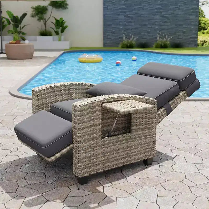 Chaise de bar Acekool en rotin PE avec coussin, assise intérieure avec cadre en fer, pour îlot de cuisine et comptoir de bar, rotin gris et blanc