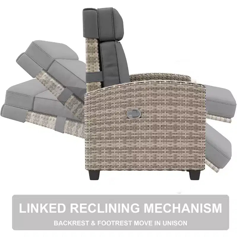Chaise de bar Acekool en rotin PE avec coussin, assise intérieure avec cadre en fer, pour îlot de cuisine et comptoir de bar, rotin gris et blanc