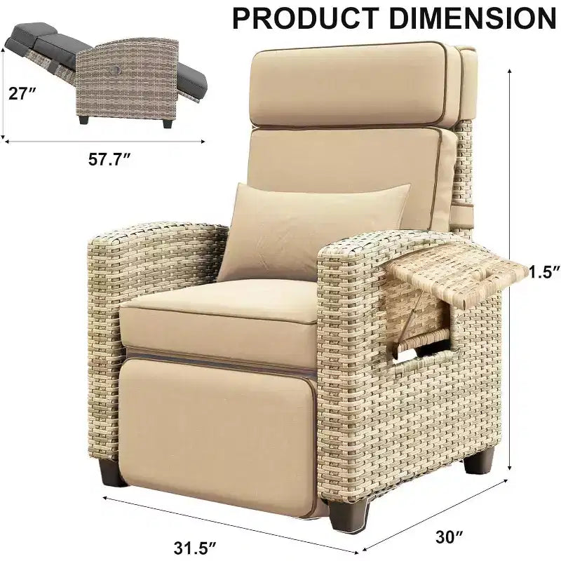 Chaise de bar Acekool en rotin PE avec coussin, assise intérieure avec cadre en fer, pour îlot de cuisine et comptoir de bar, rotin gris et blanc