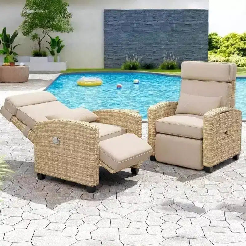 Chaise de bar Acekool en rotin PE avec coussin, assise intérieure avec cadre en fer, pour îlot de cuisine et comptoir de bar, rotin gris et blanc