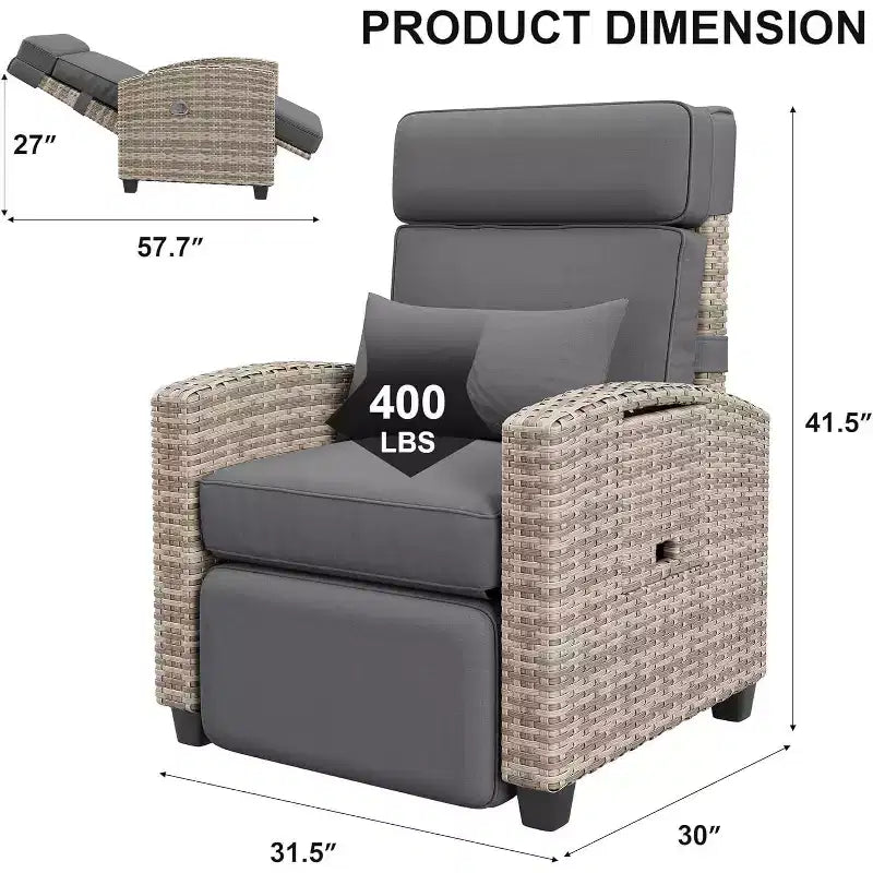 Chaise de bar Acekool en rotin PE avec coussin, assise intérieure avec cadre en fer, pour îlot de cuisine et comptoir de bar, rotin gris et blanc