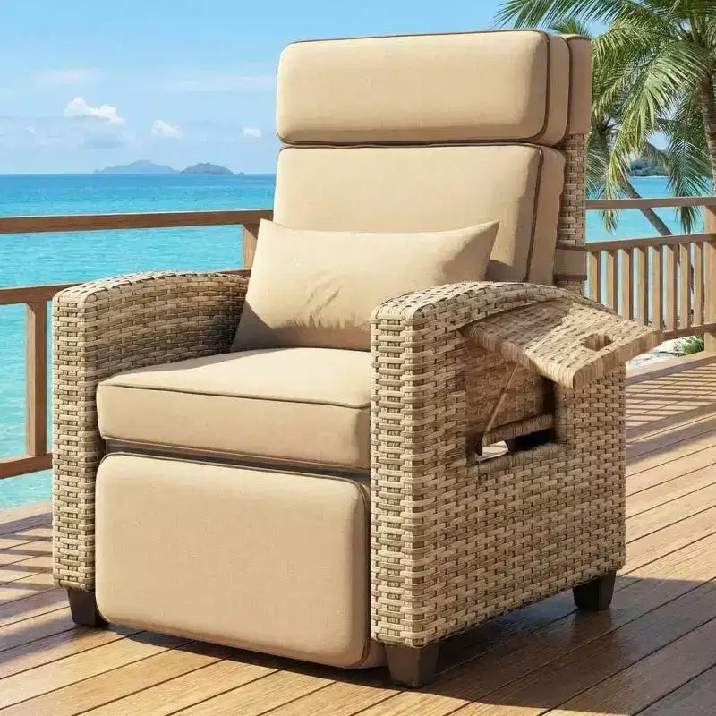 Acekool PE Rattan Bar Stool Chair with Cushion, Iron Frame Indoor Seating, for Kitchen Island Bar Counter, Gray White Rattan
