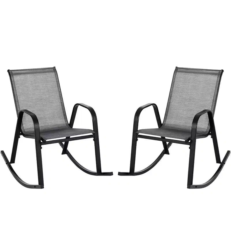 Costway 2pcs Patio Rocking Chair Heavy-Duty Metal Rocker Outdoor Anti-Slip Gray