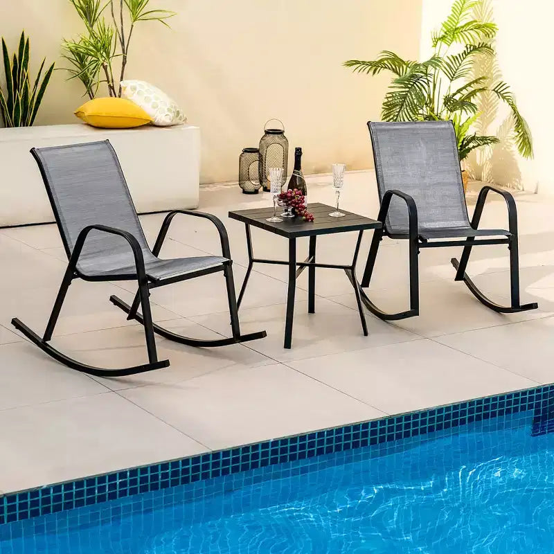 Costway Lot de 2 fauteuils à bascule de patio en métal robuste, balancelle d'extérieur antidérapante, gris