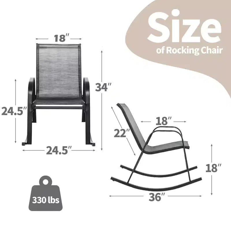 Costway Lot de 2 fauteuils à bascule de patio en métal robuste, balancelle d'extérieur antidérapante, gris