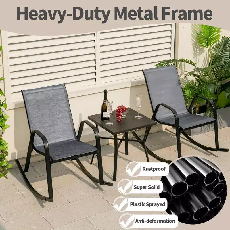 Costway Lot de 2 fauteuils à bascule de patio en métal robuste, balancelle d'extérieur antidérapante, gris