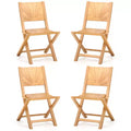 Costway 4 PCS Folding Patio Chairs w/ Inclined Backrest Teak Wood Outdoor Dining Chairs