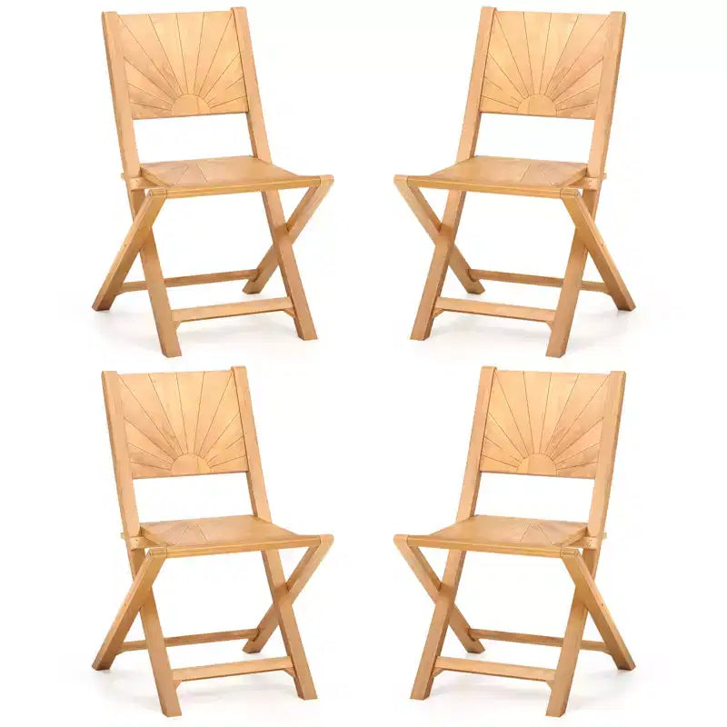 Costway 4 PCS Folding Patio Chairs w/ Inclined Backrest Teak Wood Outdoor Dining Chairs