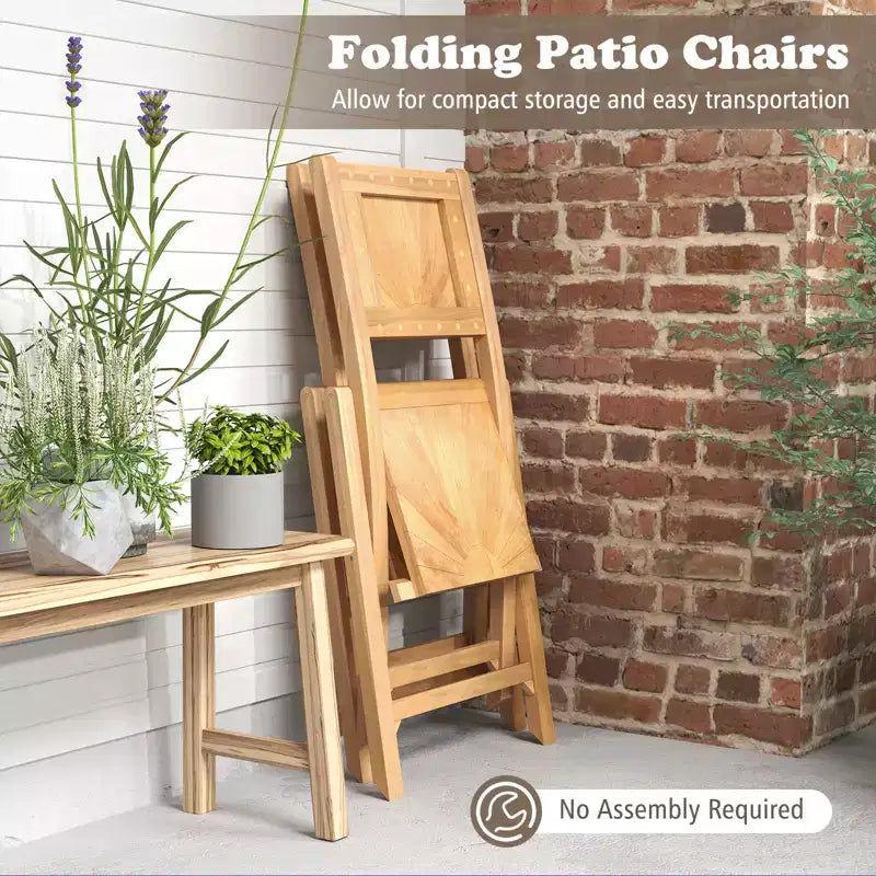 Costway Lot de 4 chaises de jardin pliantes avec dossier incliné en bois de teck pour l'extérieur