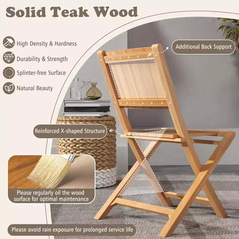 Costway Lot de 4 chaises de jardin pliantes avec dossier incliné en bois de teck pour l'extérieur