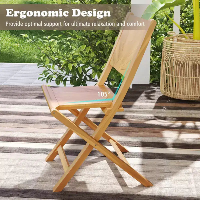 Costway Lot de 4 chaises de jardin pliantes avec dossier incliné en bois de teck pour l'extérieur