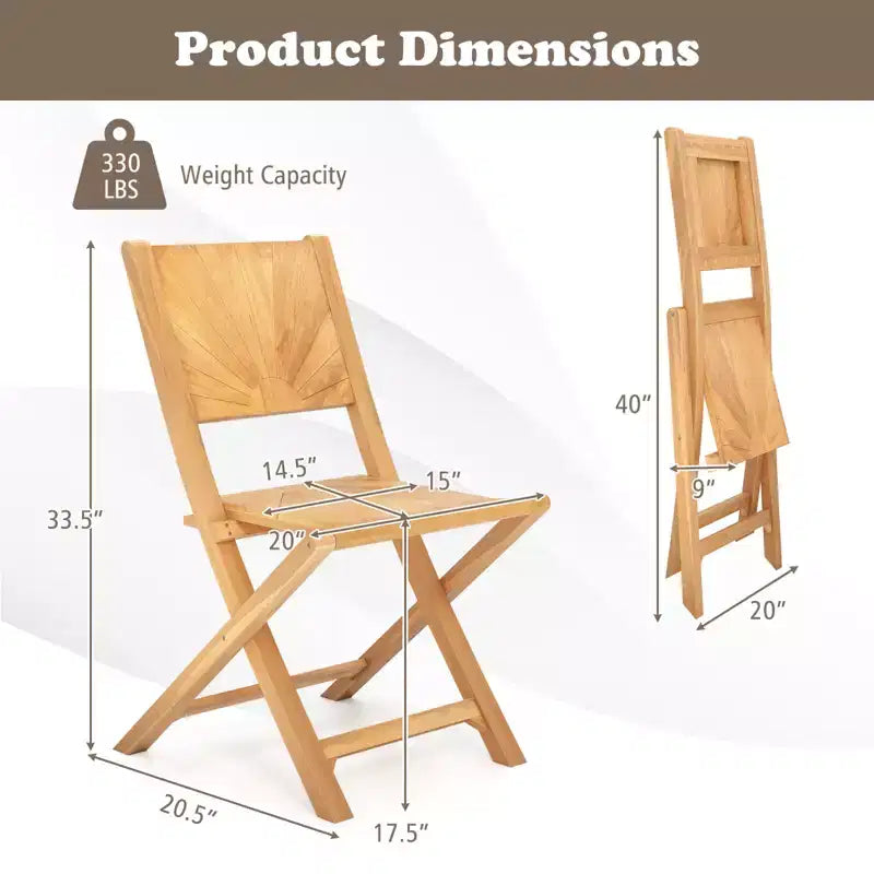 Costway Lot de 4 chaises de jardin pliantes avec dossier incliné en bois de teck pour l'extérieur