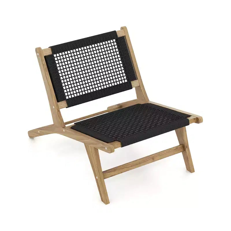 Costway Lot de 2 Chaises de Patio en Teck Moderne du Milieu du Siècle avec Dossier en Corde Tressée à la Main