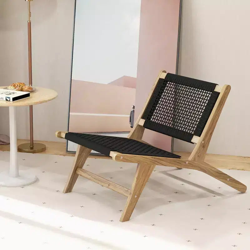 Costway Lot de 2 Chaises de Patio en Teck Moderne du Milieu du Siècle avec Dossier en Corde Tressée à la Main